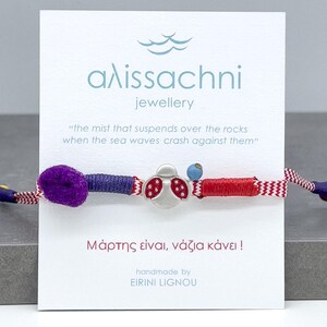 March Bracelet with enamel, adjustable bracelet with cord and stones, contemporary design, unique gift for women