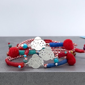 Adjustable bracelet with Cord and Stones, March Bracelet, Handmade Silver Matte