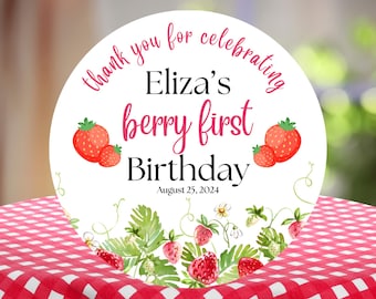 Berry First Birthday Thank You Stickers: Strawberry Party Favors