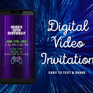 Video Game Party Invitations, Video Game Party Invitation, Video Game Party, Video Invitations, Digital Gamer Party Invitations
