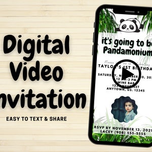 Invitación digital de fiesta de panda, invitación en video de fiesta de cumpleaños, panda, invitación animada, invitación digital, invitación a fiesta de cumpleaños