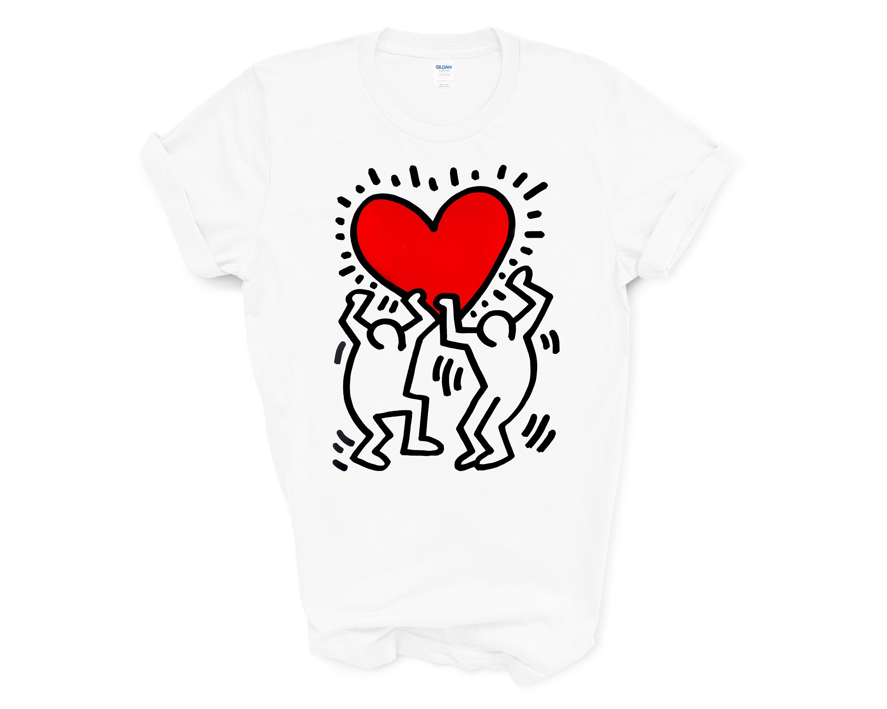 Keith Haring Men Holding Heart Icon Street Art TShirt Etsy