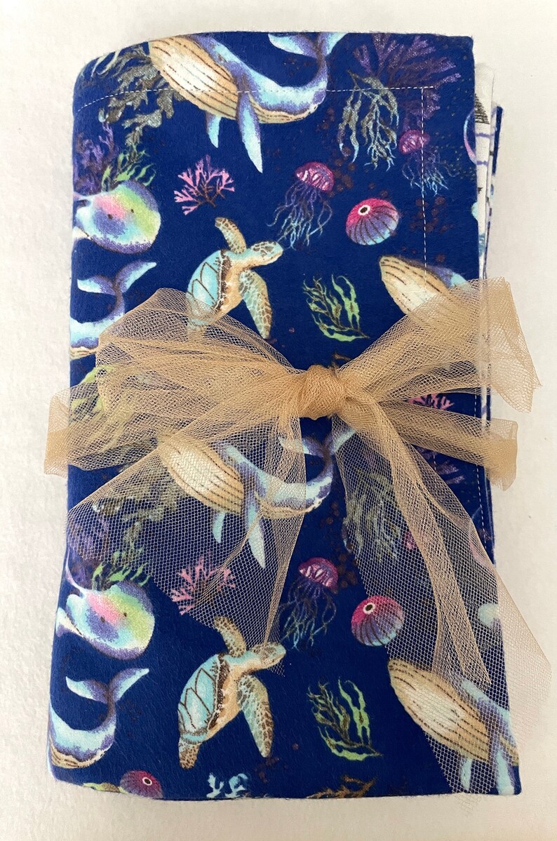 Whales, Coral and Jellyfish Baby Blanket, Navy/teal/purple/pink