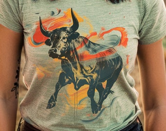 Modern Bull T-shirt | Artistic Taurus Shirt for Cow Lovers | Gift for April May Birthday | NOX Supply