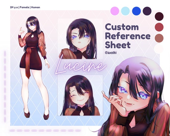 little-emu752: Anime girl, brunette, reference sheet