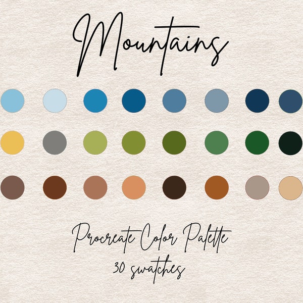 Mountains Procreate Color Palette / Neutral Color Swatches / Outdoorsy Procreate Tools /Blue / Green/ Brown