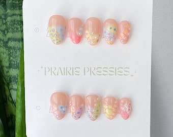KIRA  —  Reusable Press On Nails for Spring | Blooming Gel | Bloom Nails | Pastels | Pearls | Press Ons