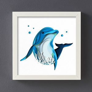 3D Dolphin, 3D Paper Cut Shadow Box Template, SVG Digital Download Files, Shadow Box SVG Digital Download Files, For Cricut, Lightbox