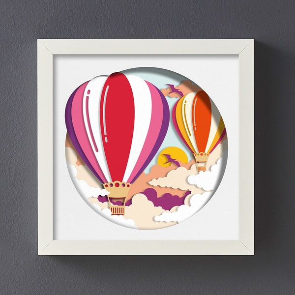 3D Hot Air Balloon SVG Shadow Box Template, Paper Cut Shadow Box Template, SVG Digital Download Files, Shadow Box SVG Digital Download Files