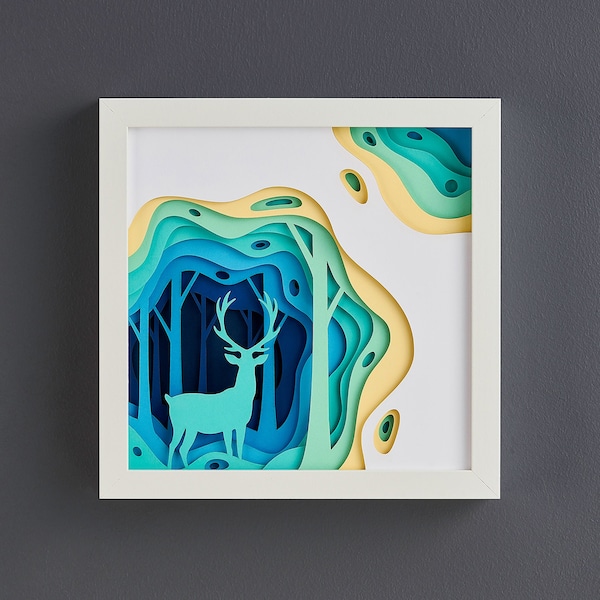 Deer Forest, 3D Paper Cut Shadow Box Template, SVG Digital Download Files, Shadow Box SVG Digital Download Files, For Cricut, Lightbox