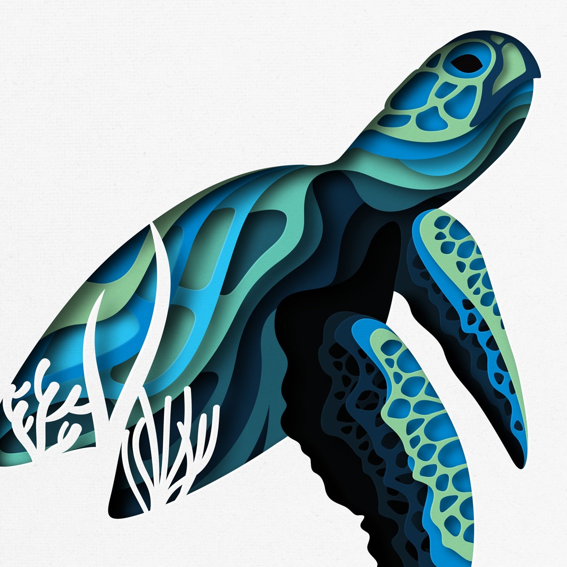 3D Sea Turtle 3D Paper Cut Shadow Box Template SVG Digital | Etsy