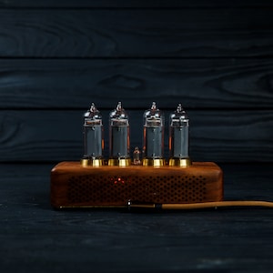 Nixie tube clock IN-14 tubes, made of eucalyptus and brass . image 6