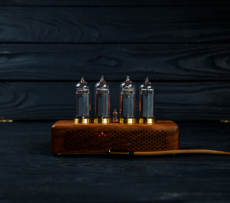 Nixie tube clock IN-14 tubes, made of eucalyptus and brass . image 6