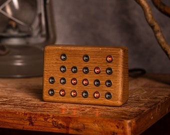 Oak Binary Clock, Geek Steampunk Decor, Unique Gift