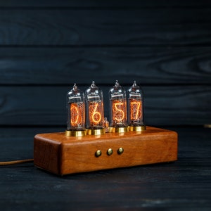 Nixie tube clock IN-14 tubes, made of eucalyptus and brass . image 5