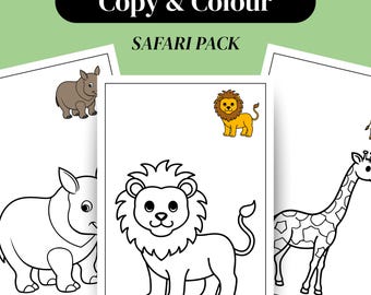 Copy & Colour Safari Animals Pack | Guided Colouring for Kids Ages 3+ | Printable Activity