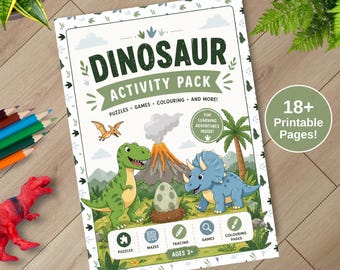 Dinosaur Activity Pack for Kids | Puzzles, Mazes, Tracing (Digital Download)