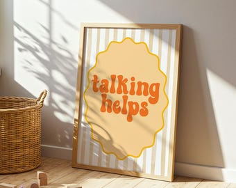 Talking Helps Download, Retro Mental Health Printable, Encouraging Wall Art for Teens, Counseling Office Decor, Therapy Room Digital Print