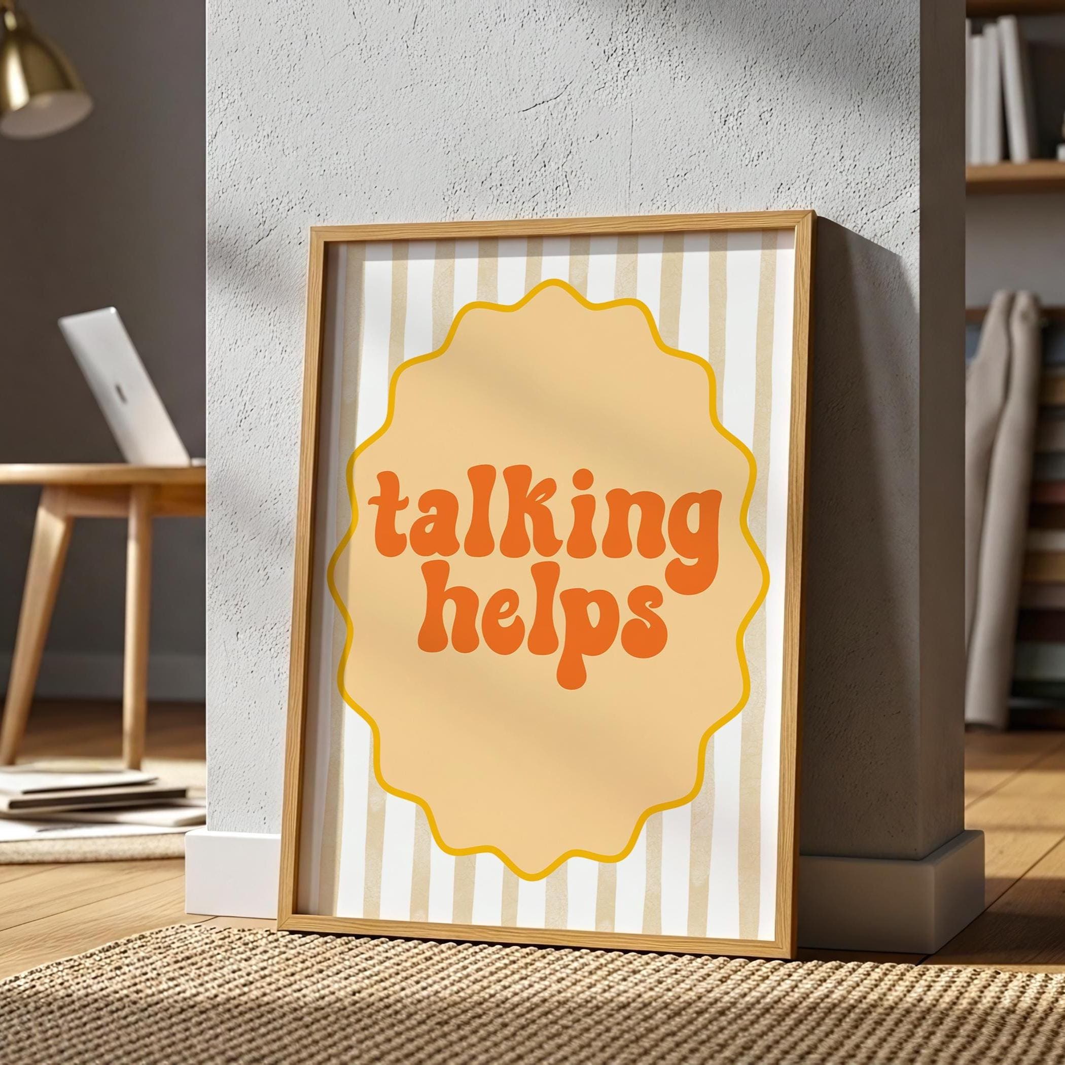 Talking Helps Poster Print, Therapy Office Wall Art, Retro Mental ...
