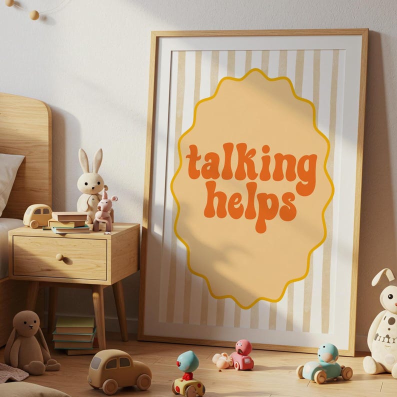 Talking Helps Poster Print, Therapy Office Wall Art, Retro Mental ...
