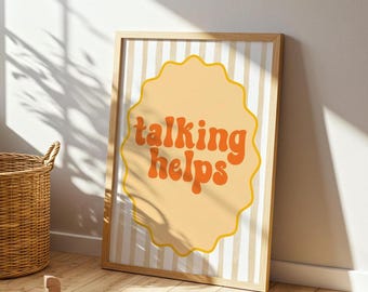 Talking Helps Poster Print, Therapy Office Wall Art, Retro Mental Health Poster, School Counselor Decor, Emotional Wellness Artwork
