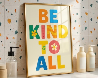 Retro Be Kind To All Print, Colorful Motivational Classroom Poster (Digital Download)