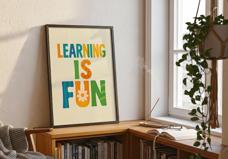 Learning is Fun Retro Poster, Classroom Wall Art for Teachers, Colorful ...