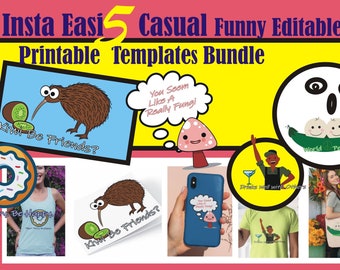 Insta Easi 5 Casual,Funny Editable Printable T shirt Templates Bundle comes with  Teespring Profits Made Easy  eBook