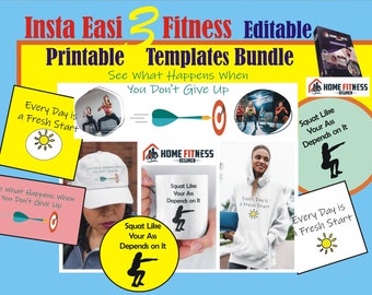 Insta Easi 3 Funny Fitness Editable Printable  Tshirt -Templates with Home Fitness Regimen Ebook  Package  Bundle