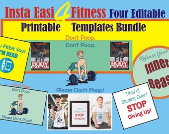 Insta Easi 4 Lustige Fitness Editierbare druckbare Tshirt -Vorlagen mit Fit Body Roadmap Ebook Paket Bundle