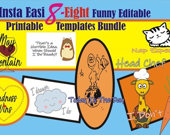Insta Easi 8 Eight Funny Editable Printable  Tshirt -Templates with Teespring Profits Made Easy EBook Package  Bundle