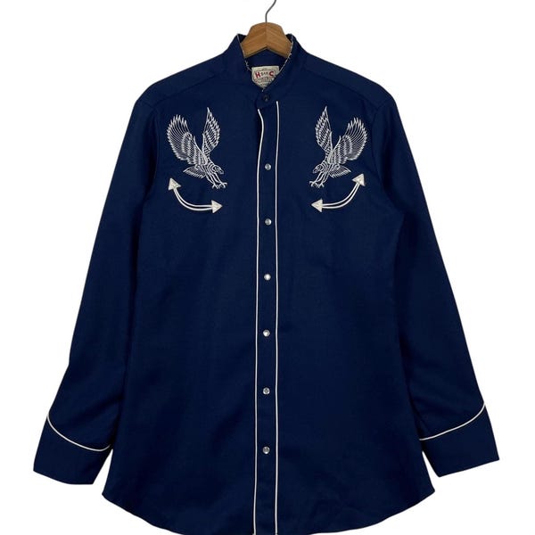 Vintage H Bar C California Ranchwear chemise bleue brodée