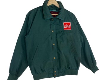 Pick!! 80s Coca Cola Worker Jacket Big Logo Dark Green Vintage