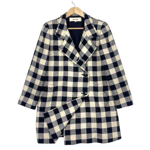 Pierre Cardin, Pick!! 90s Pierre Cardin Plaid Check Jacket Wool Blend White Black Size Medium