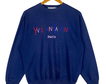 Vintage Yves Saint Laurent Sweatshirt Medium 90's Ysl Flag