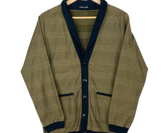 Frank Leder Glen Plaid Men Wool Cardigan Sweater Button Size Medium