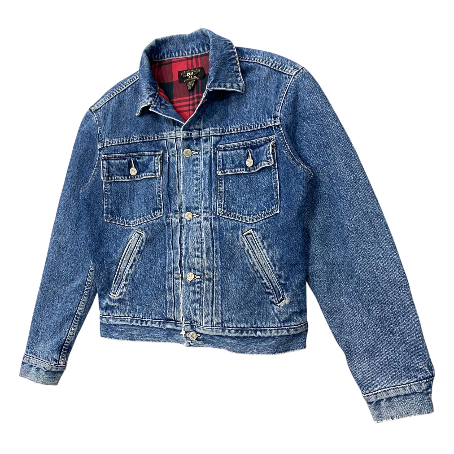 90s RRL Double RL Ralph Lauren Denim Jacket Checkes Lining Size