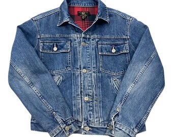 90s RRL Double RL Ralph Lauren Denim Jacket Checkes Lining Size