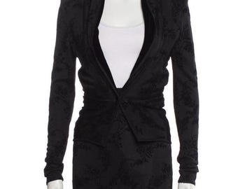 FW98 John Galliano RARE Black Floral Velvet Collar Lining Jacket Collarless Italian Made Size Small
