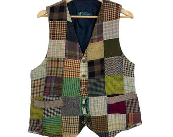 Pick Castlebar Ireland Button Front Vintage 80s Vest Patchwork Classic Colour Size Medium
