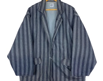 80s Naf Naf Men Chore Striped Padded Jacket Size XLarge