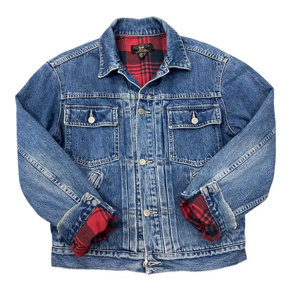 90s RRL Double RL Ralph Lauren Denim Jacket Checkes Lining Size