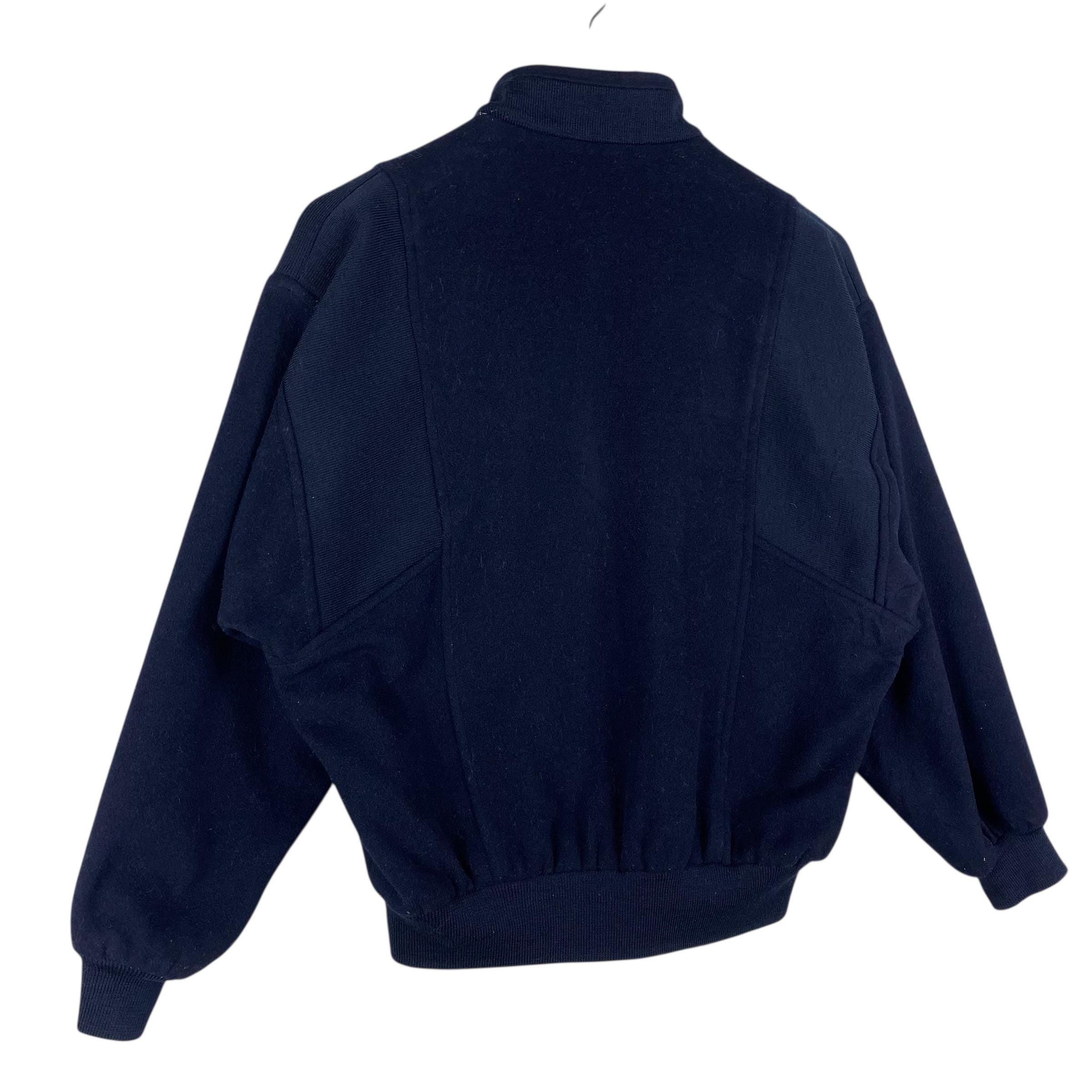 Vintage 90s Burberry Wool Bomber Jacket, Navy Blue Checked, Size