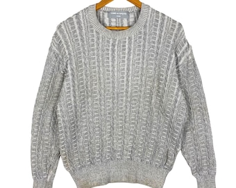 Vintage Comme des Garcons Homme AD1992 Grauer Pullover mit Zopfmuster aus Wolle
