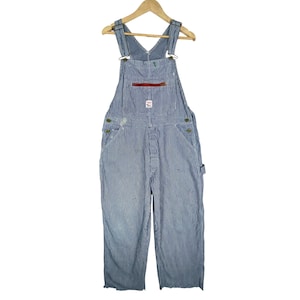 1960 Pointer Railroad Gestreifter Denim Vintage Overall Mode Blau Washed Gr. W36