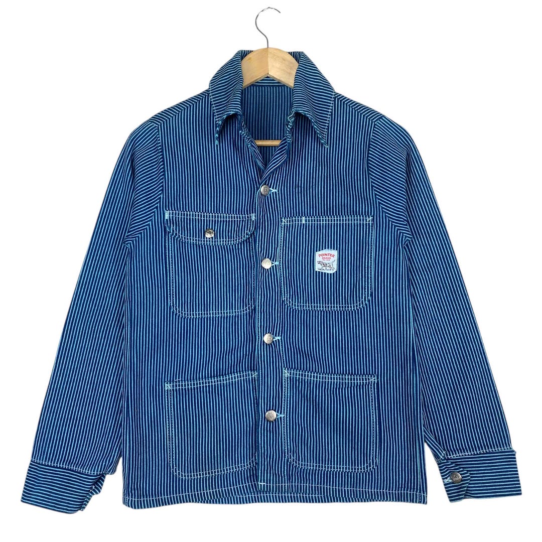 Vintage Pointer Brand Hickory Striped Denim Blue Washed Chore