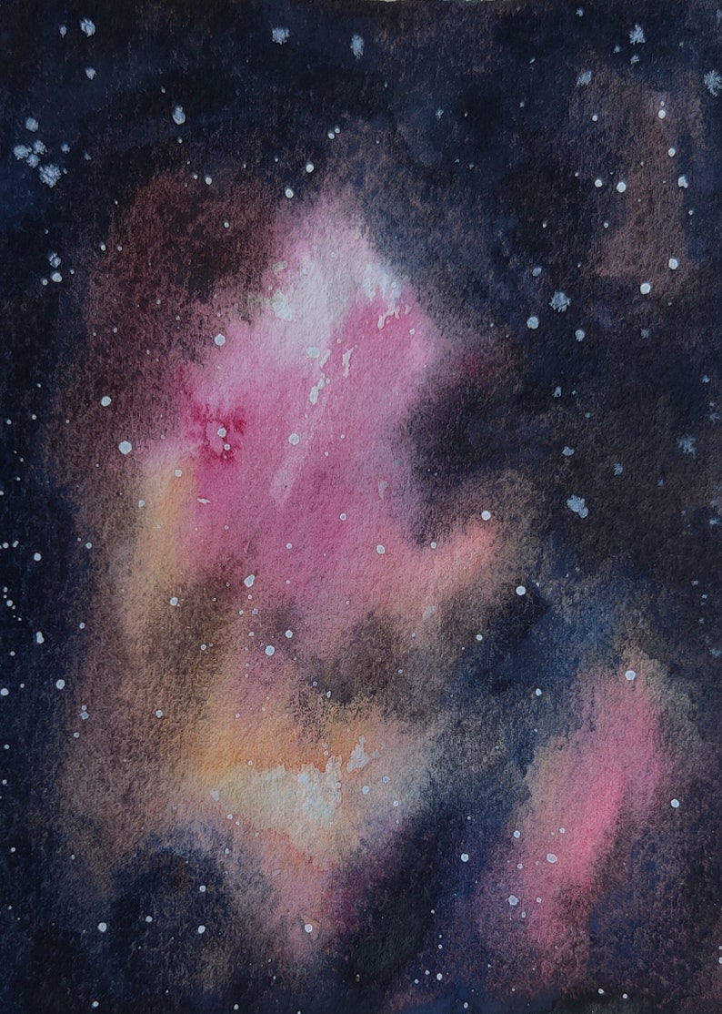 Galaxy Painting Watercolor Art Original Jewel Nebula by Lauren Hanna