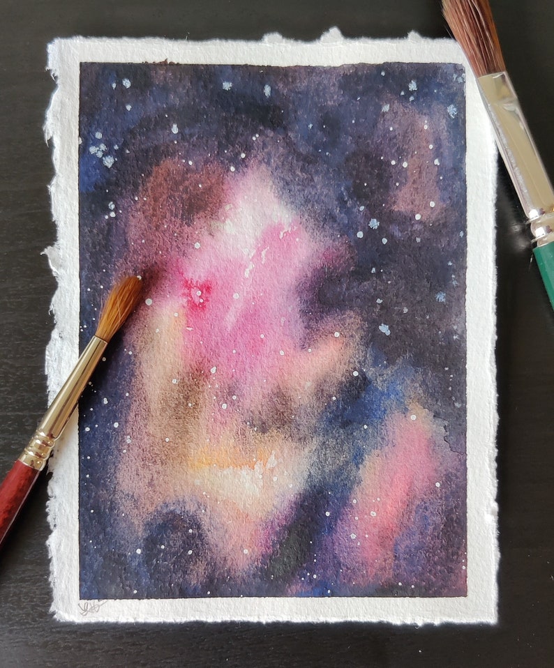 Galaxy Painting Watercolor Art Original Jewel Nebula by Lauren Hanna