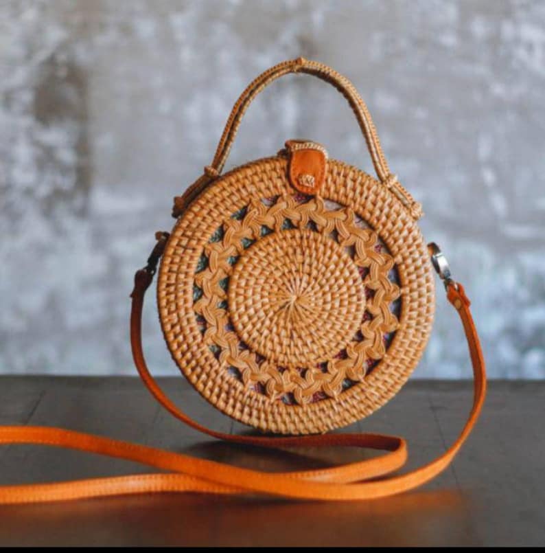 Handmade handwoven double handle Rattan Bag, Genuine leather str Handmade handwoven double handle Rattan Bag, Genuine leather str