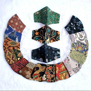 5 pièces de masque facial en batik indonésien, masque de batik coloré et élégant, masque respirant